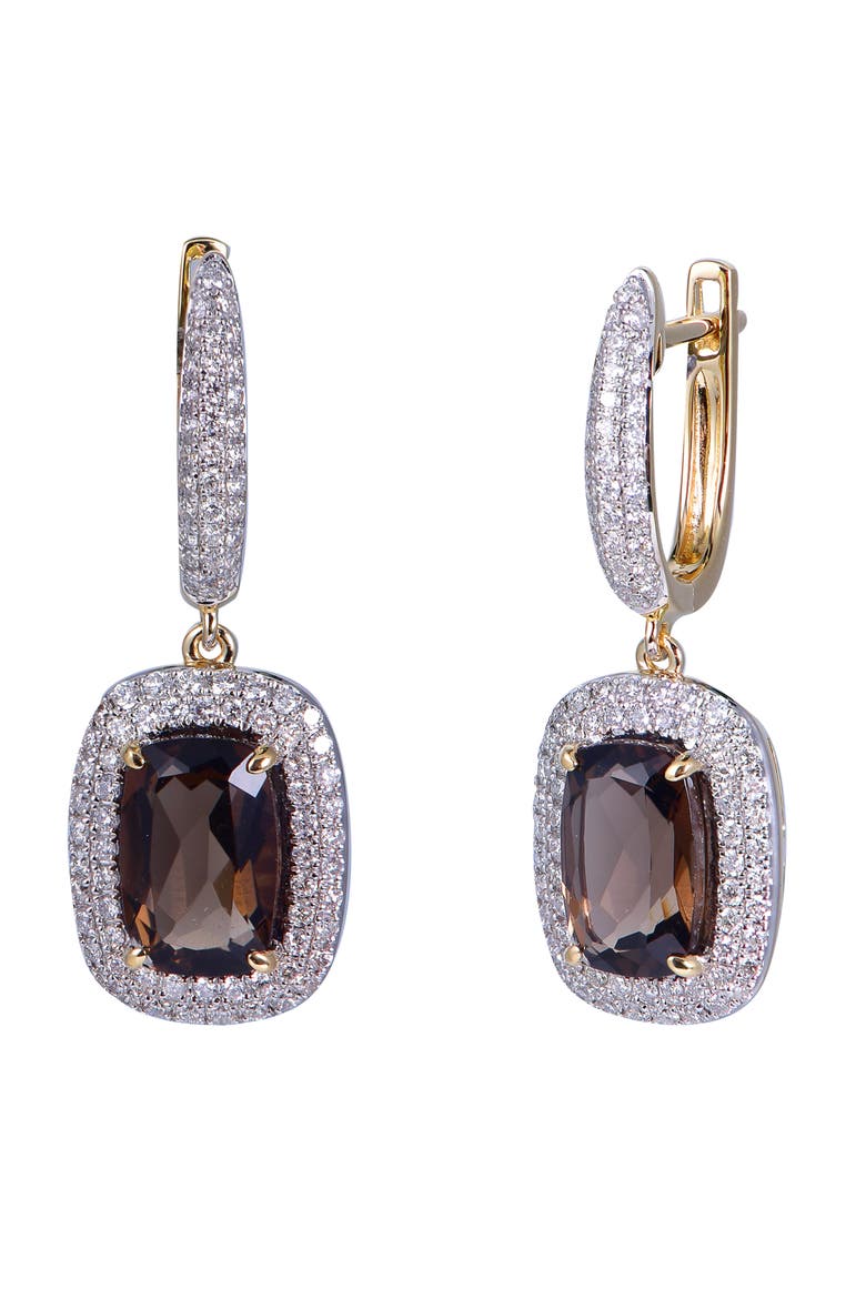 Smoky Quartz Earrings with Diamonds, Main, color, Brown