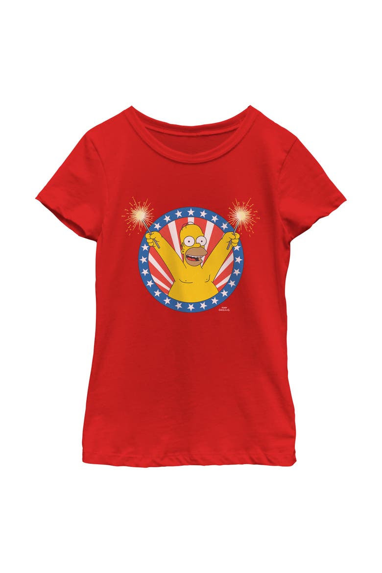 Girl's The Simpsons Festive Homer Portrait  Graphic T-Shirt, Main, color, Red