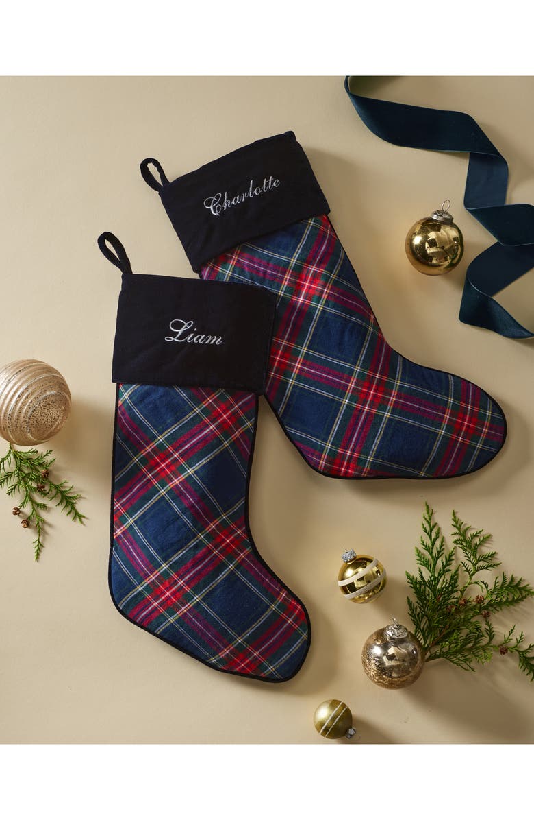 Petite Plume Windsor Tartan Cotton Blend Stocking, Alternate, color, Navy