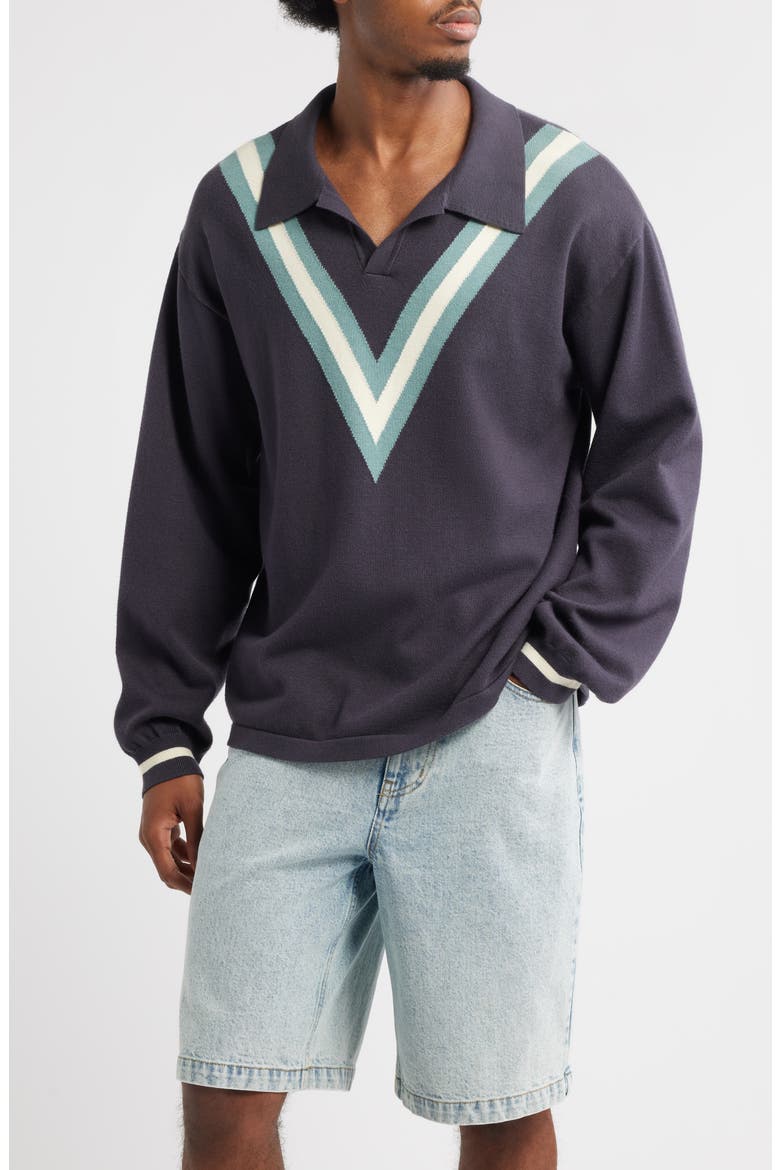 Stripe Polo Sweater, Main, color, GREY