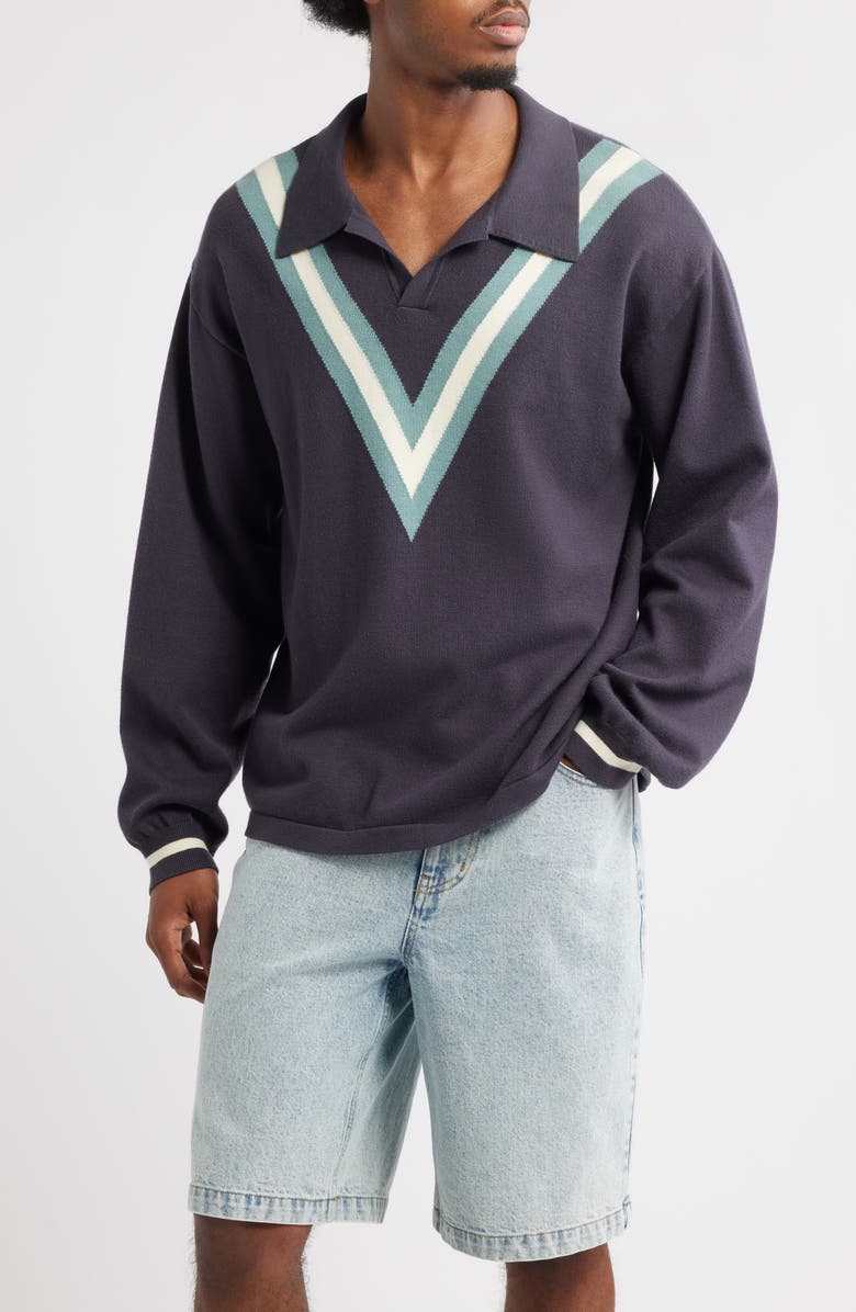 MAVRANS Stripe Polo Sweater, Main, color, Grey