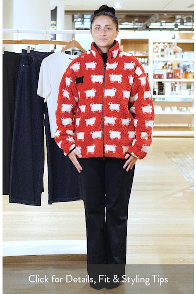 Sheep Printed High Pile Fleece Full Zip Sweatshirt video