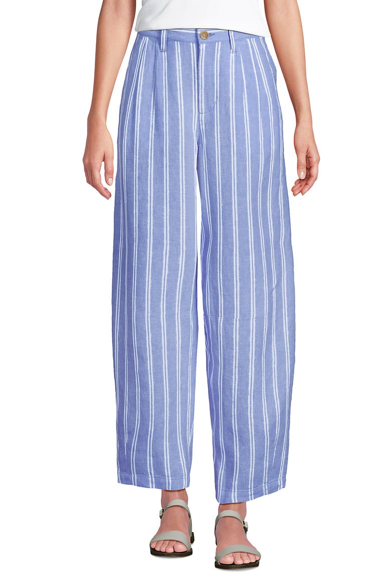 Linen High Rise Pleated Barrel Leg Pants, Alternate, color, Clear Blue Sky Double Stripe