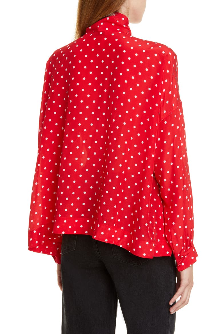 Polka Dot Tie Neck Silk Blouse, Alternate, color, RED/ WHITE