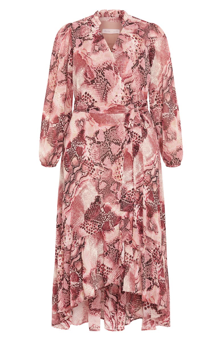 City Chic Instinct Snakeskin Print Long Sleeve Wrap Dress, Alternate, color, Viper