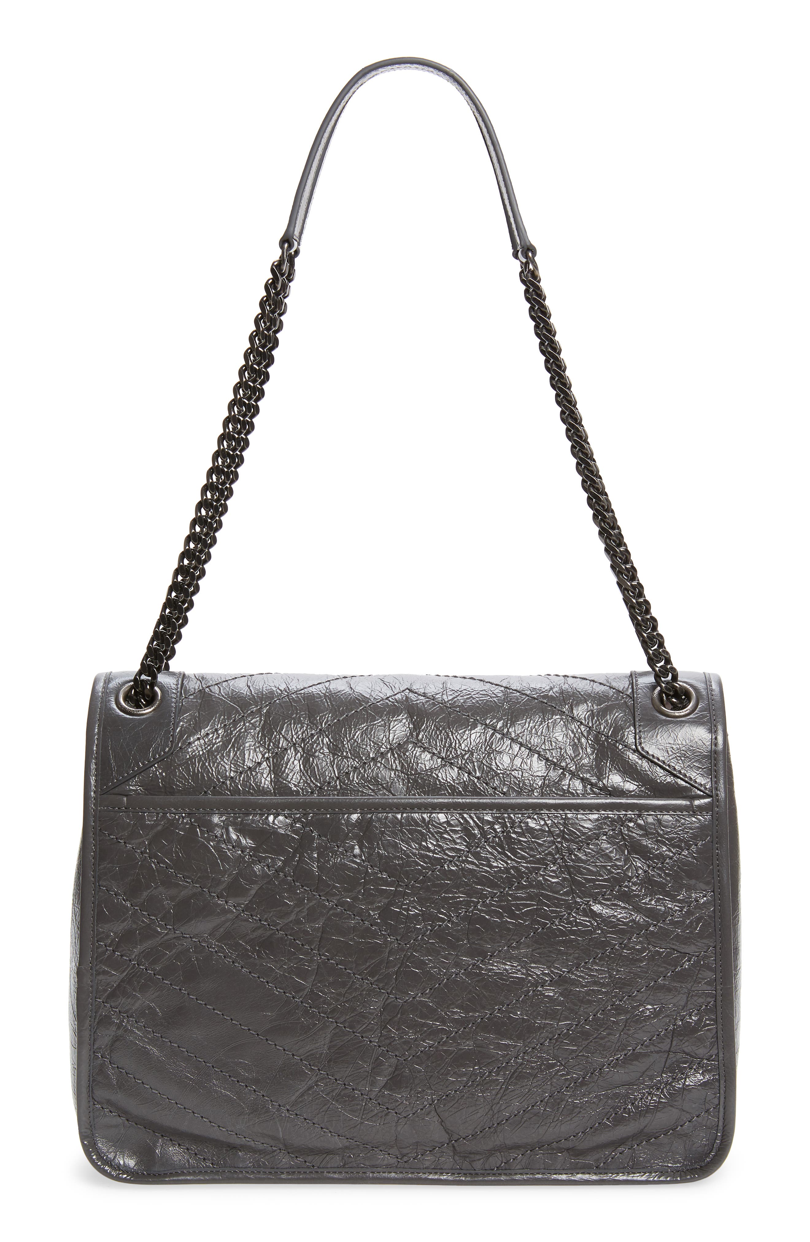 Large Niki Crinkled Matelassé Leather Shoulder Bag, Alternate, color, STORM