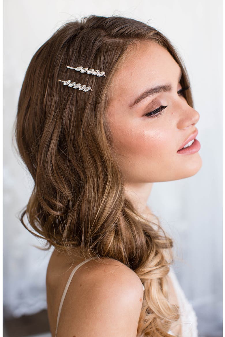 Payton Set of 2 Crystal Hair Clips, Main, color, SILVER