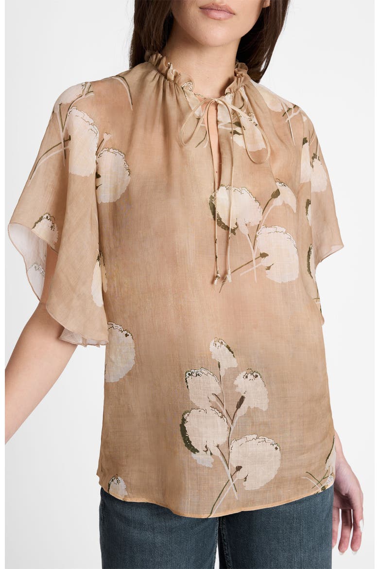 Guita Flutter Sleeve Blouse in Floral Voile, Alternate, color, Chai