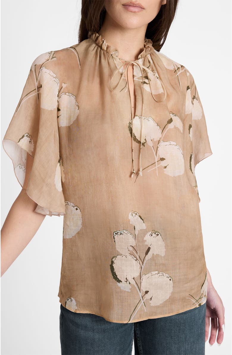 Santorelli Guita Flutter Sleeve Blouse in Floral Voile, Alternate, color, Chai