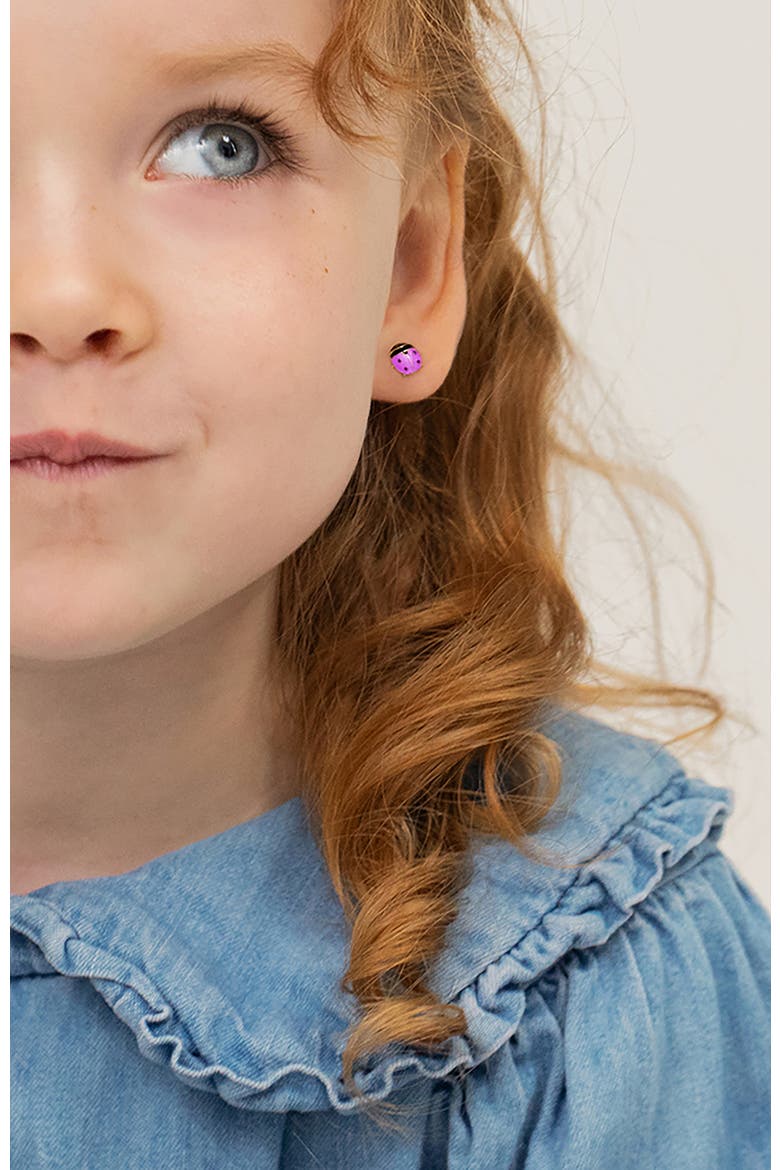 14k Garden Ladybug Earrings, Alternate, color, Pink