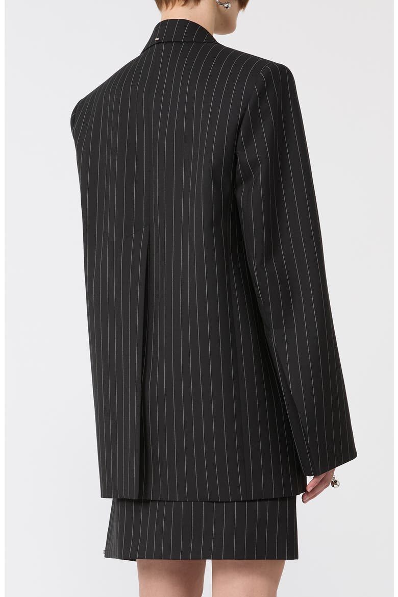 Divina Pinstripe Stretch Wool Blend Inset Front Jacket, Alternate, color, BLACK