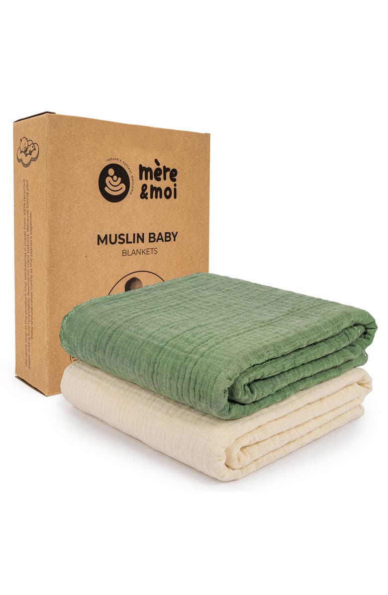 Mère & Moi Muslin Baby Blanket, Alternate, color, Green