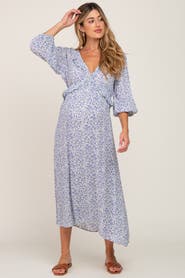 PinkBlush Floral Ruffle V-Neck Midi Dress