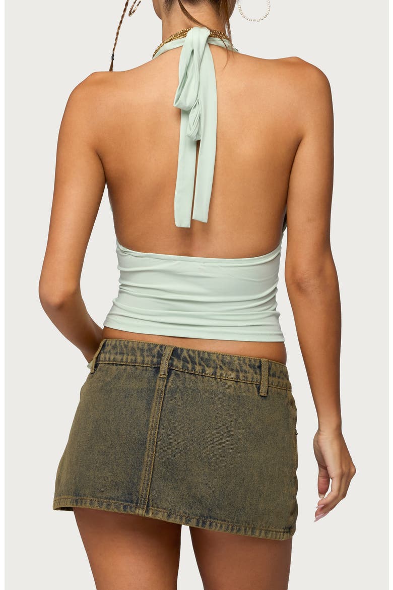 Sequin EMbellished Plunge Neck Halter Top, Alternate, color, SAGE