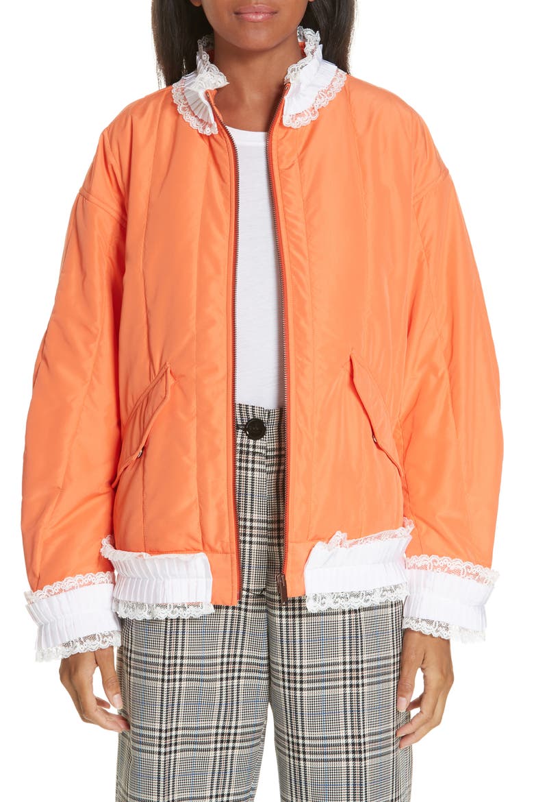 Lace Trim Track Jacket, Main, color, ORANGE