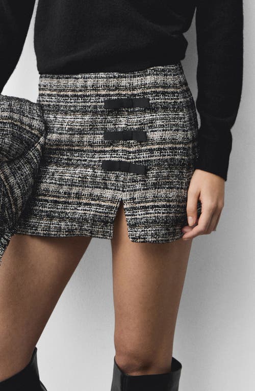 Mango Bow Trim Tweed Miniskirt In Black Multi