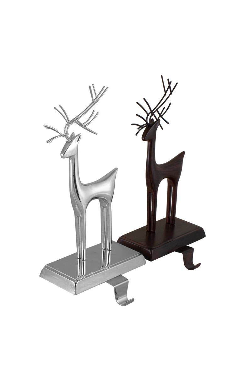 Northlight Set of 2 Oil Rubbed Bronze and Silver Reindeer Christmas Stocking Holders, Alternate, color, Bronze