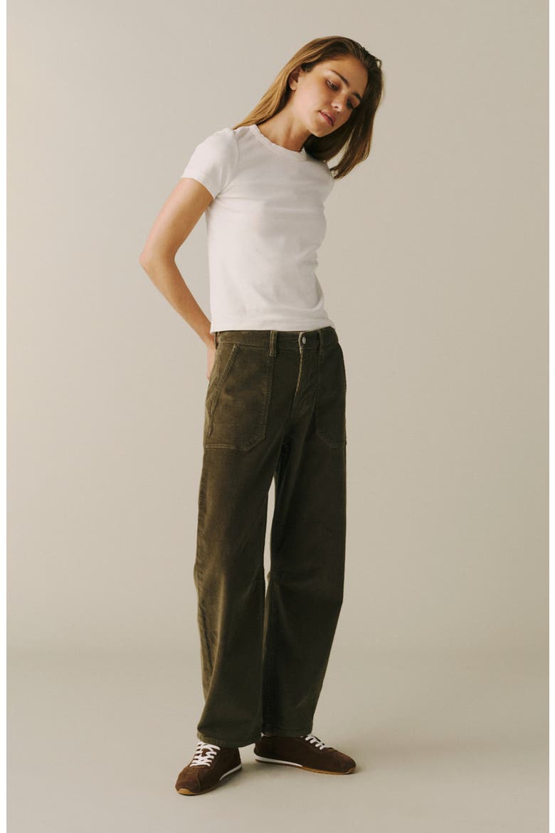 BNA High Waist Barrel Leg Corduroy Jeans, Alternate, color, OLIVE GROVE