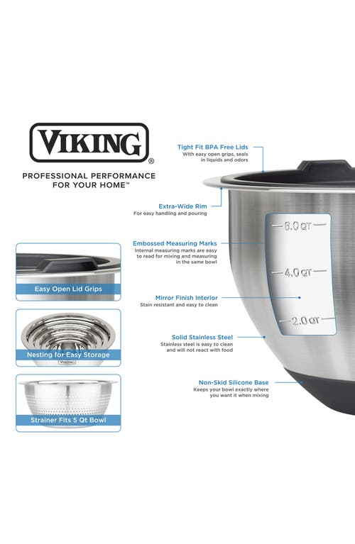 Viking 9 Pc Stainless Steel Bowl Set With Strainer In Black