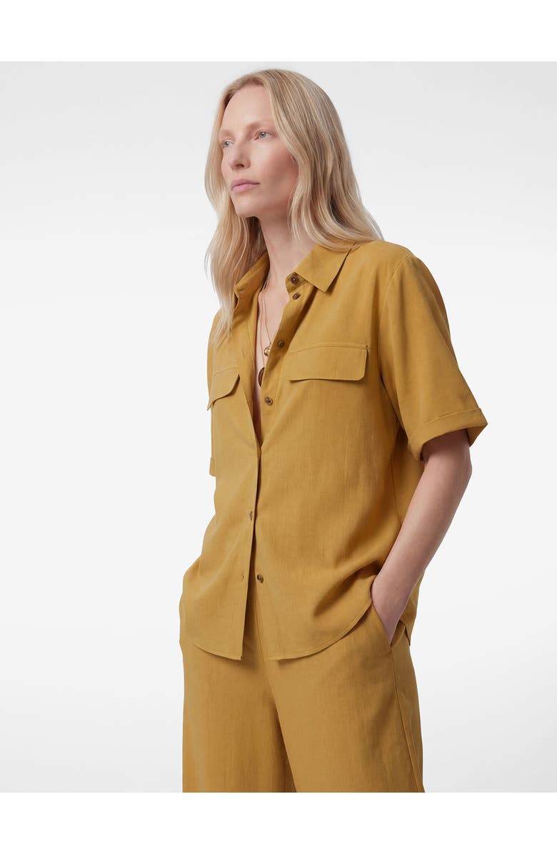 Koton Short Sleeve Viscose Shirt with Pockets, Alternate, color, Khaki