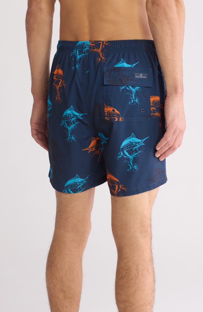 Rainforest Catch Swordfish Print Stretch Swim Trunks, Alternate, color,