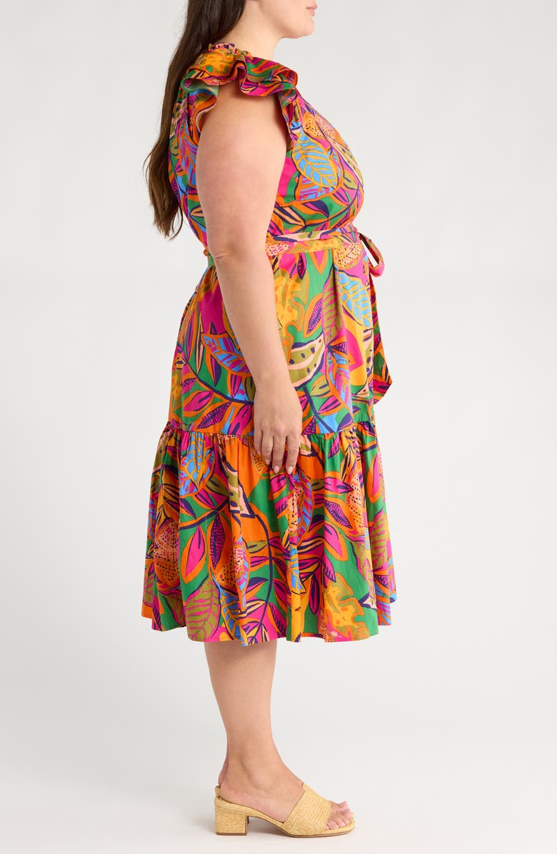 SUGARLIPS Milana Floral Dynamite Cotton Midi Dress, Alternate, color, Orange/ Pink/ Multi