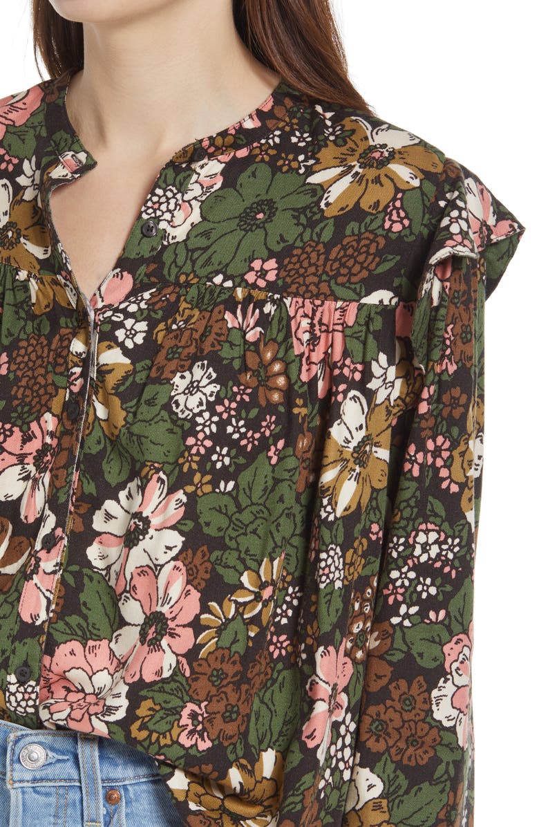 Treasure & Bond Floral Ruffle Trim Button-Up Shirt, Alternate, color, 