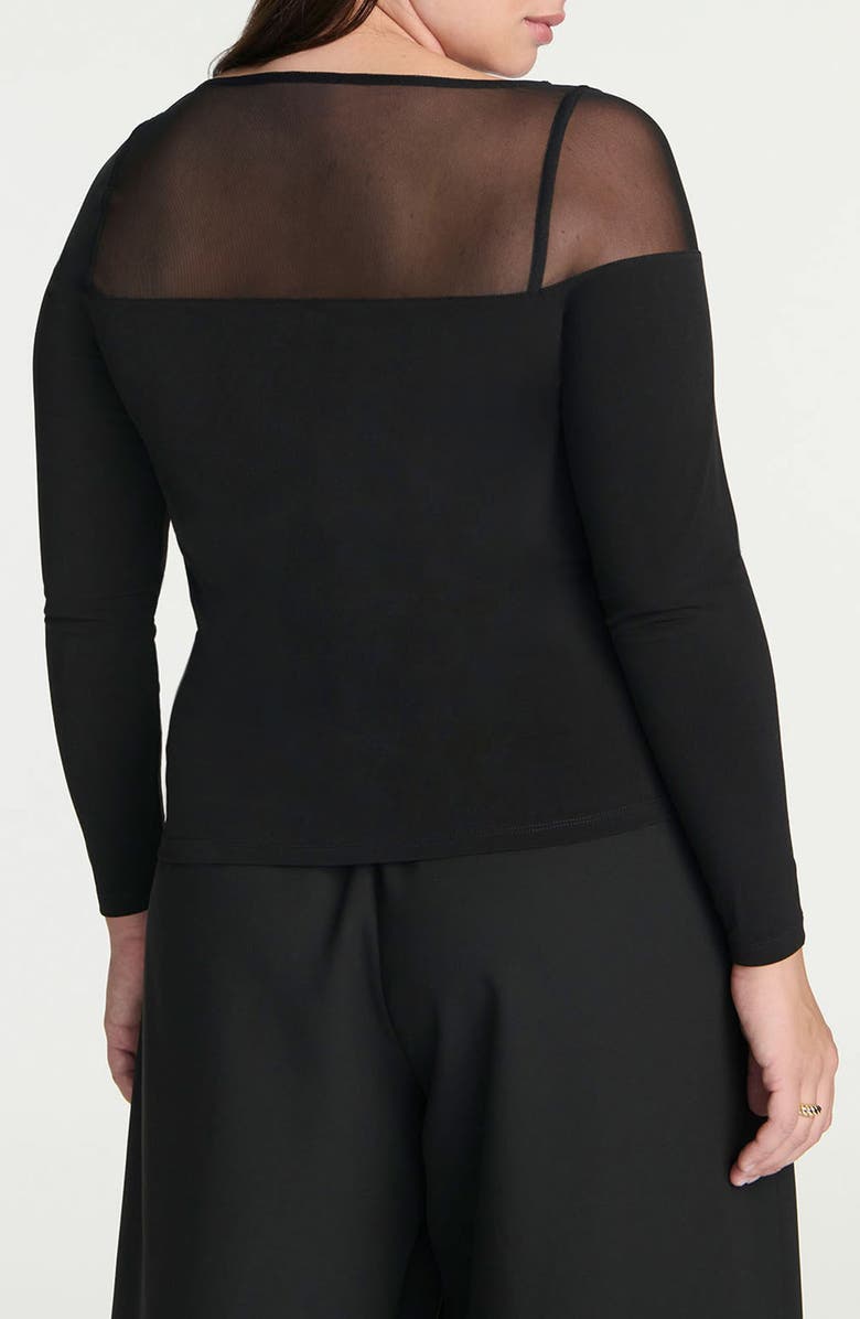 ELOQUII Ribbed Mesh Panel Long Sleeve Top, Alternate, color, 