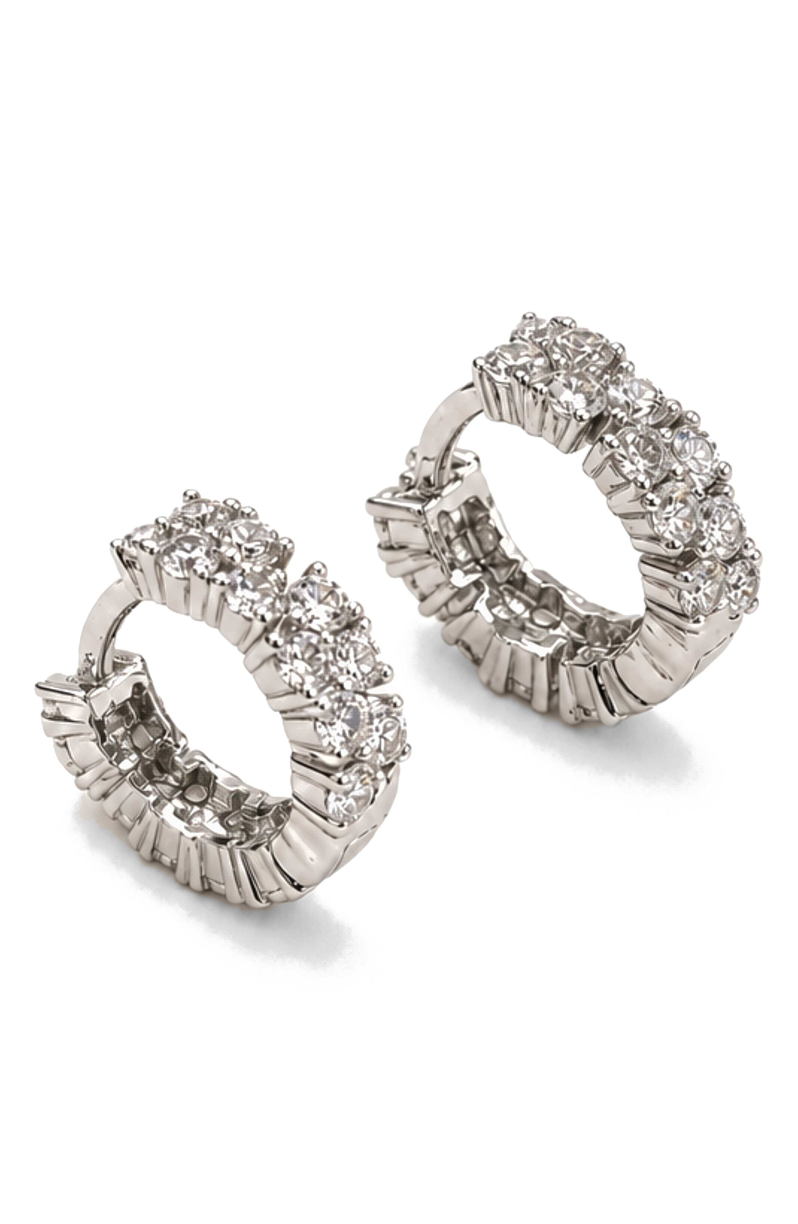 Double Sided Cubic Zirconia Huggie Hoop Earrings