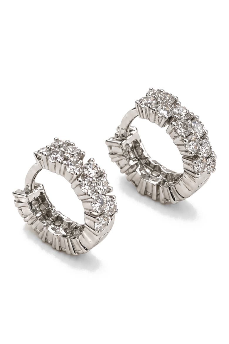 Double Sided Cubic Zirconia Huggie Hoop Earrings, Main, color, SILVER PLATED