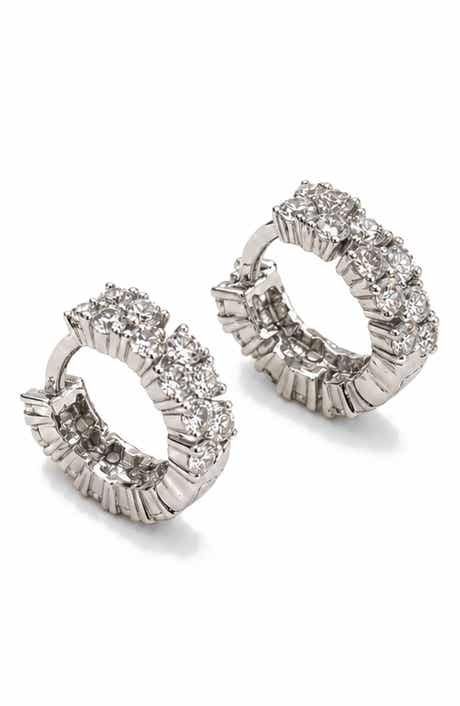 Double Sided Cubic Zirconia Huggie Hoop Earrings