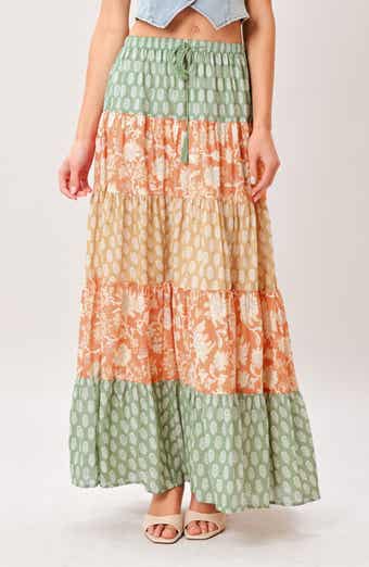 Tiered Print Maxi Skirt