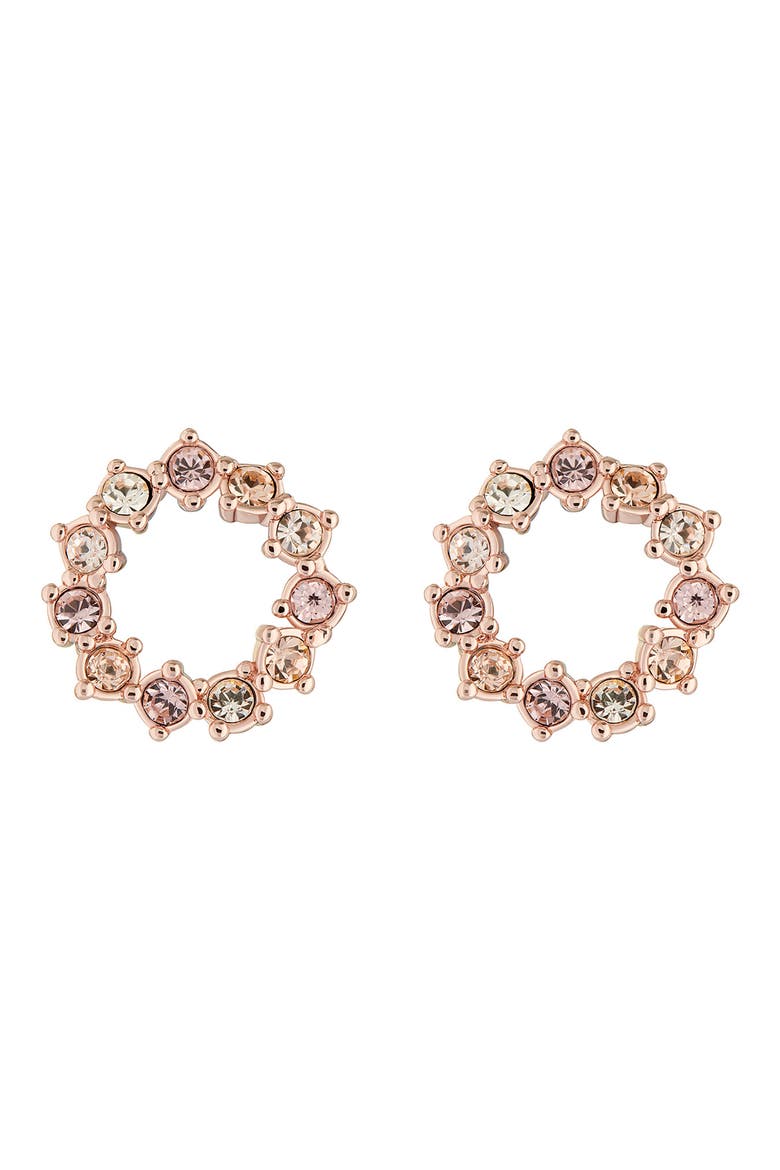 Cresina Crystal Hoop Stud Earrings, Main, color, ROSE GOLD PINK CRYSTAL