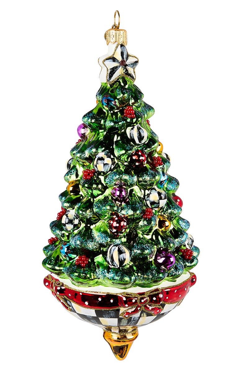 MACKENZIE CHILDS Tree Spinning Top Glass Ornament, Main, color, Green