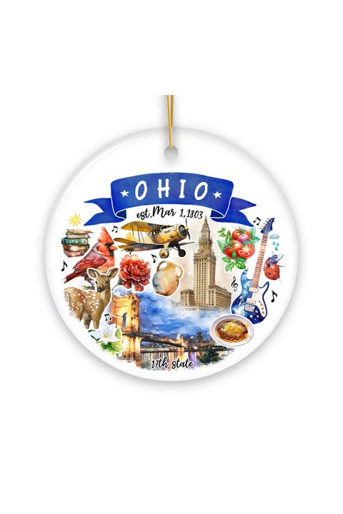 Ohio Landmarks Watercolor Ceramic Ornament - Version 2