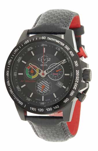 Men's GV2 Scuderia White Dial Black Leather Chronograph Date Watch, 45mm