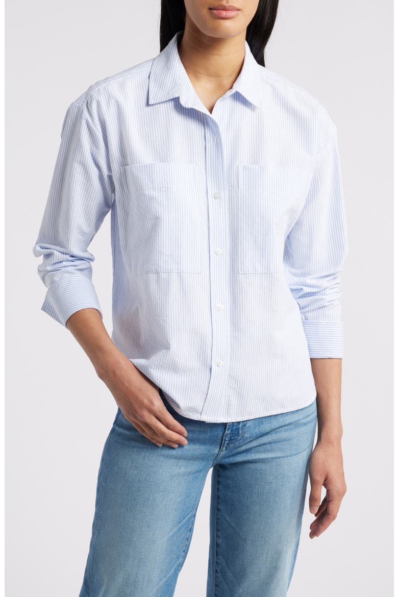 Everly Stripe Cotton Button-Up Shirt, Main, color, STUDIO BLUE