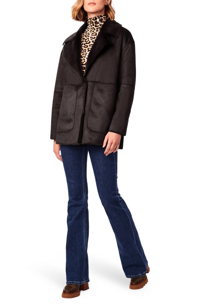 Bernardo Faux Shearling Coat, Alternate, color, Black