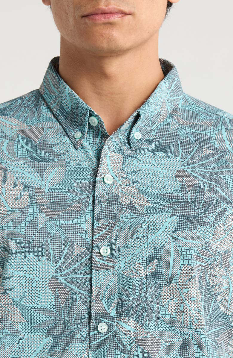 Tori Richard Aero Leaves Short Sleeve Button-Down Shirt, Alternate, color, Harbor