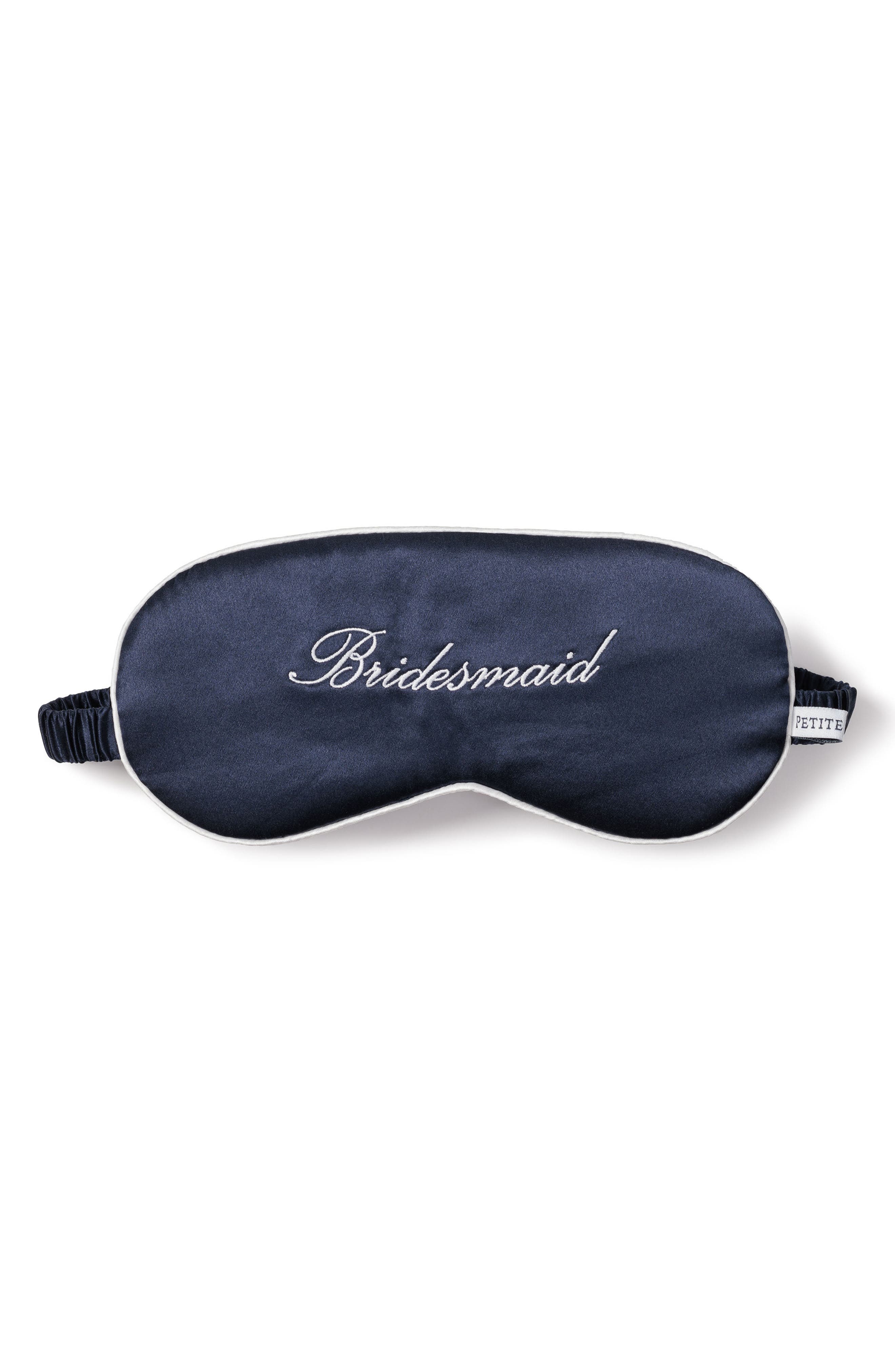 Petite Plume Bridesmaid Embroidered Silk Sleep Mask in Navy 