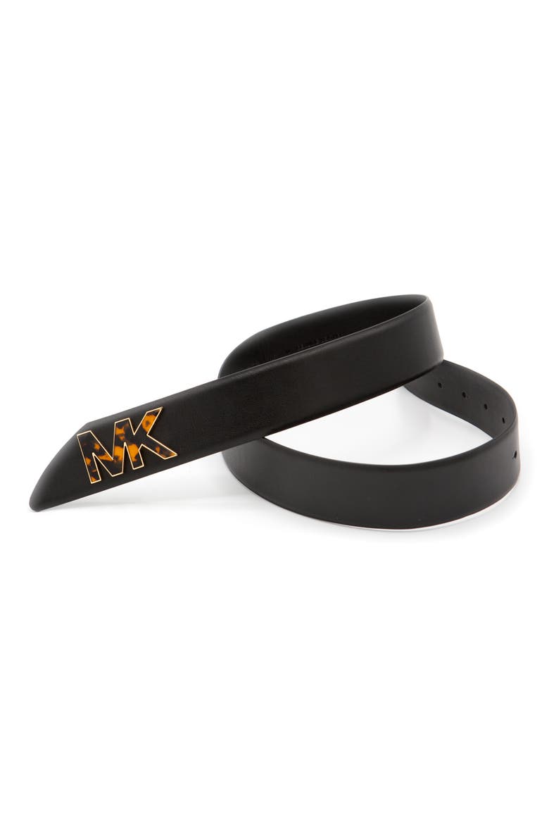 Logo Hardware Leather Belt, Alternate, color, BLACK