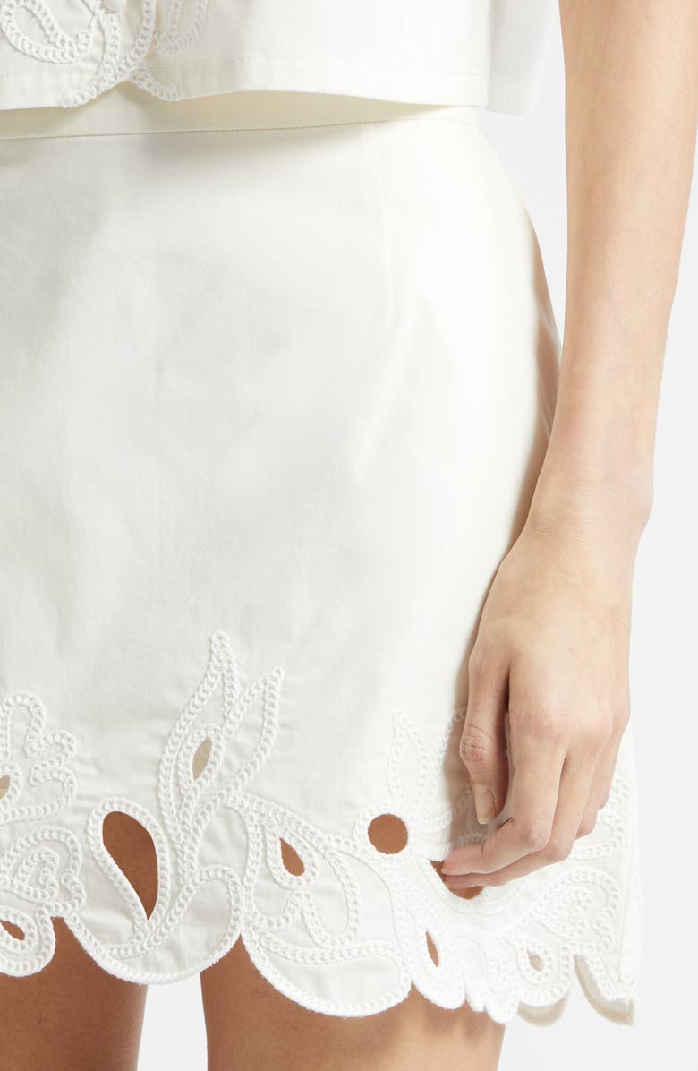 Cinq à Sept Paisley Bloom Embroidered Miniskirt, Alternate, color, Cream/White