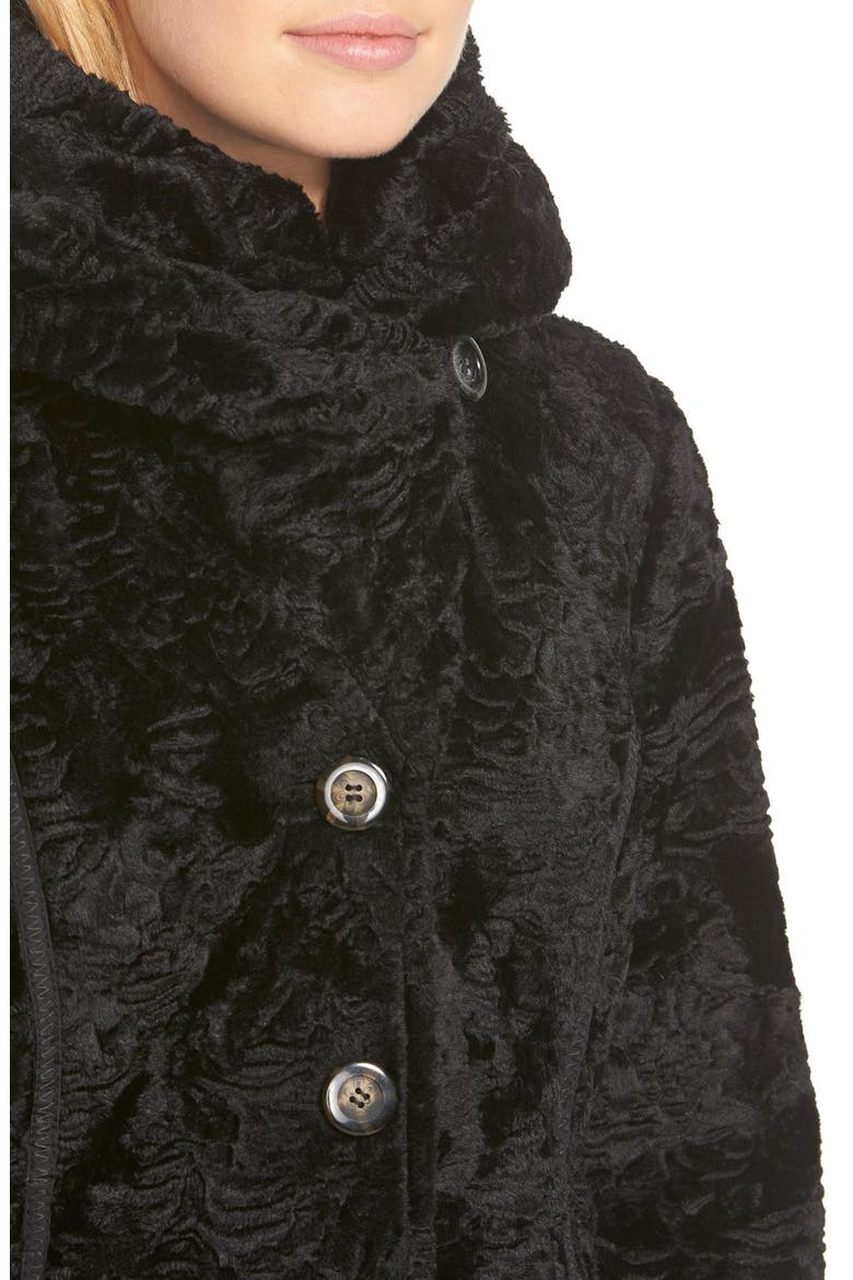 Laundry by Shelli Segal Reversible Faux Persian Lamb Fur Coat, Alternate, color, BLACK