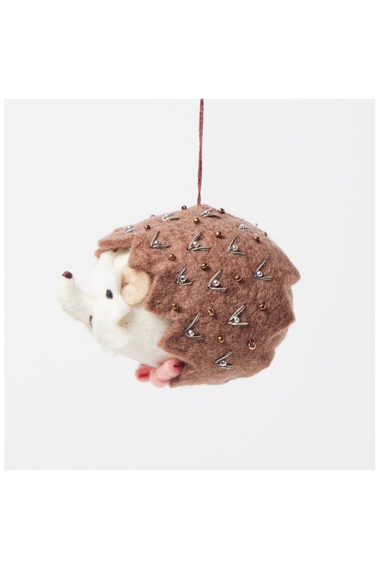 Beaded Hedgehog Ornament, Alternate, color, BROWN