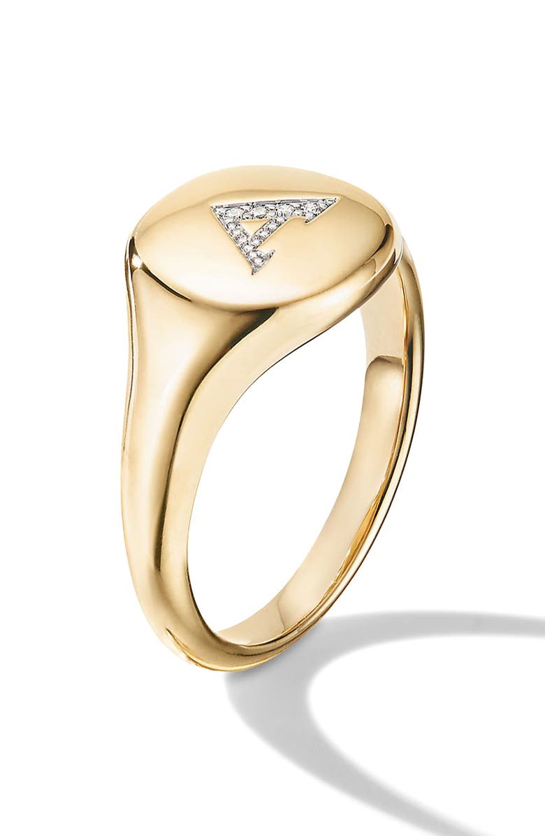 David Yurman Initial Pinky Ring in 18K Yellow Gold with Diamonds, Alternate, color, Diamond-A