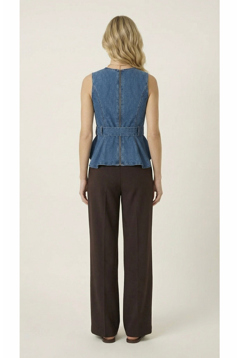 Belted Denim Peplum Top, Alternate, color, Blue
