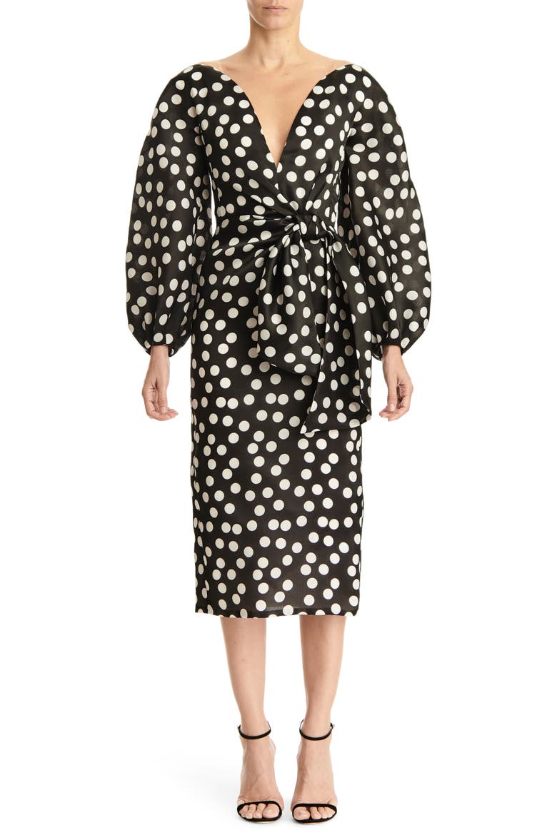 Long Sleeve Wide V-Neck Dress, Main, color, BLACK/ WHITE