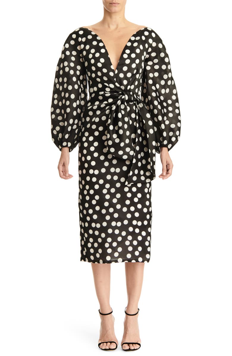 Carolina Herrera Long Sleeve Wide V-Neck Dress, Main, color,