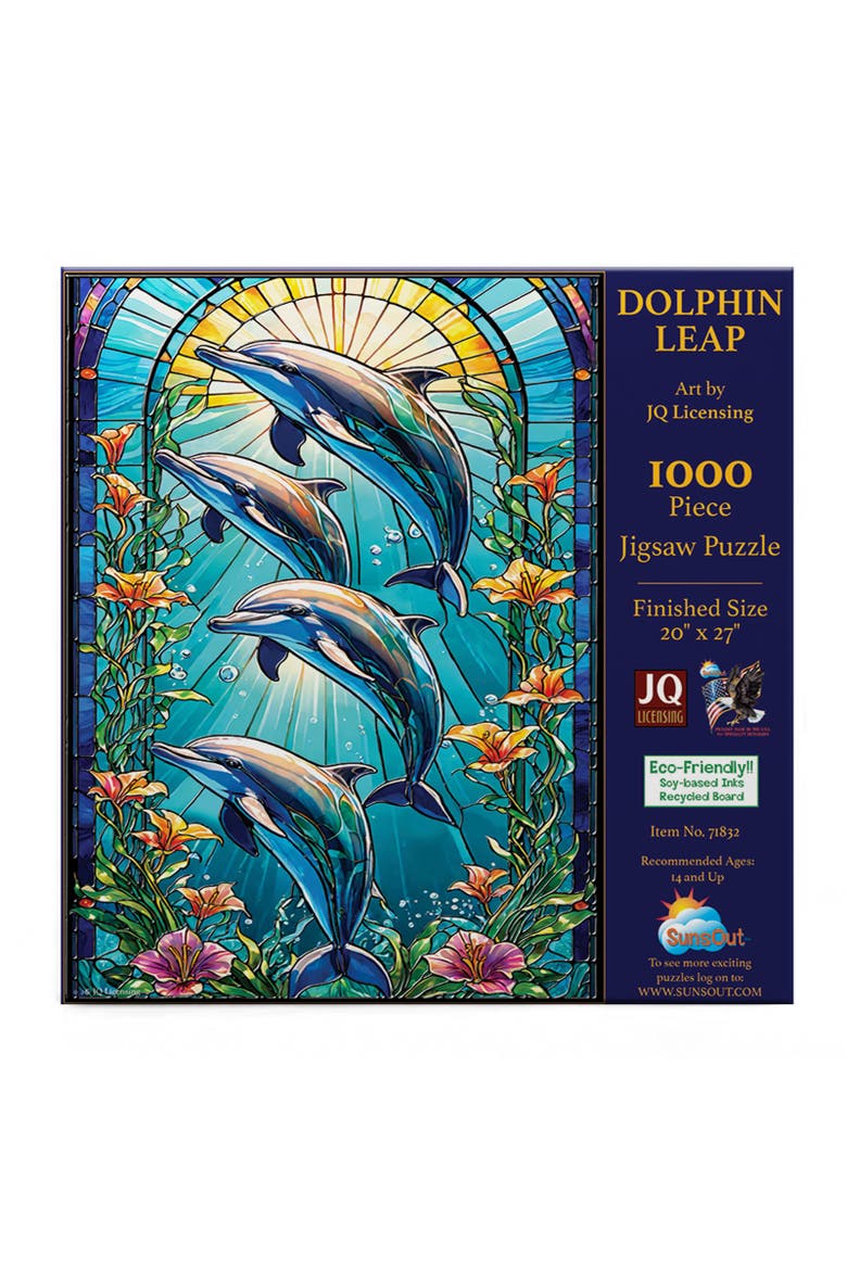 Dolphin Leap Stained Glass 1000 piece Jigsaw Puzzle for Adults, Alternate, color, Multicolor