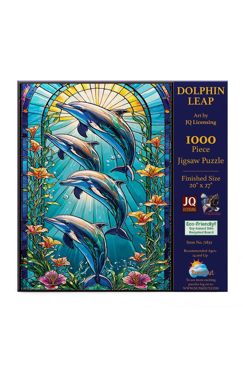 Sunsout Dolphin Leap Stained Glass 1000 piece Jigsaw Puzzle for Adults, Alternate, color, Multicolor